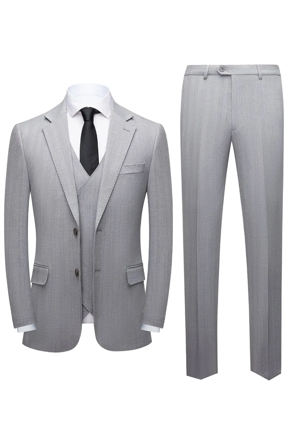 Xaile Cinzento Simples Lapela 3 Peças Conjunto de Terno Masculino