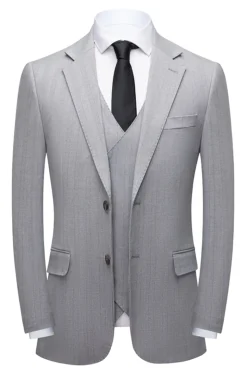 Xaile Cinzento Simples Lapela 3 Peças Conjunto de Terno Masculino