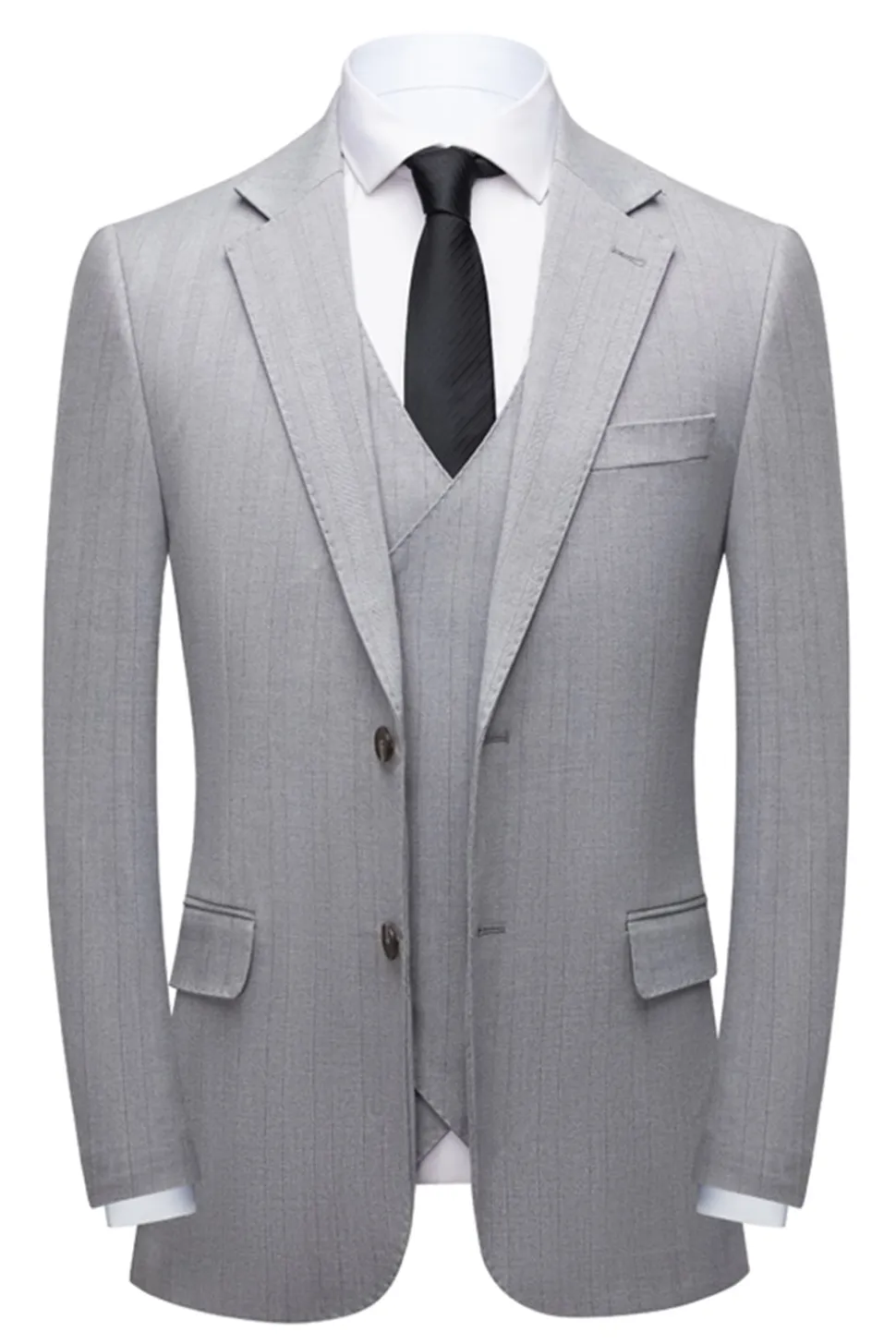 Xaile Cinzento Simples Lapela 3 Peças Conjunto de Terno Masculino