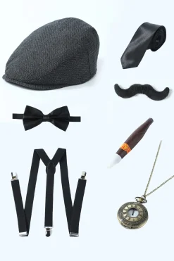 Xaile Preto Lapela Colete Masculino com 6 Peças Acessórios set