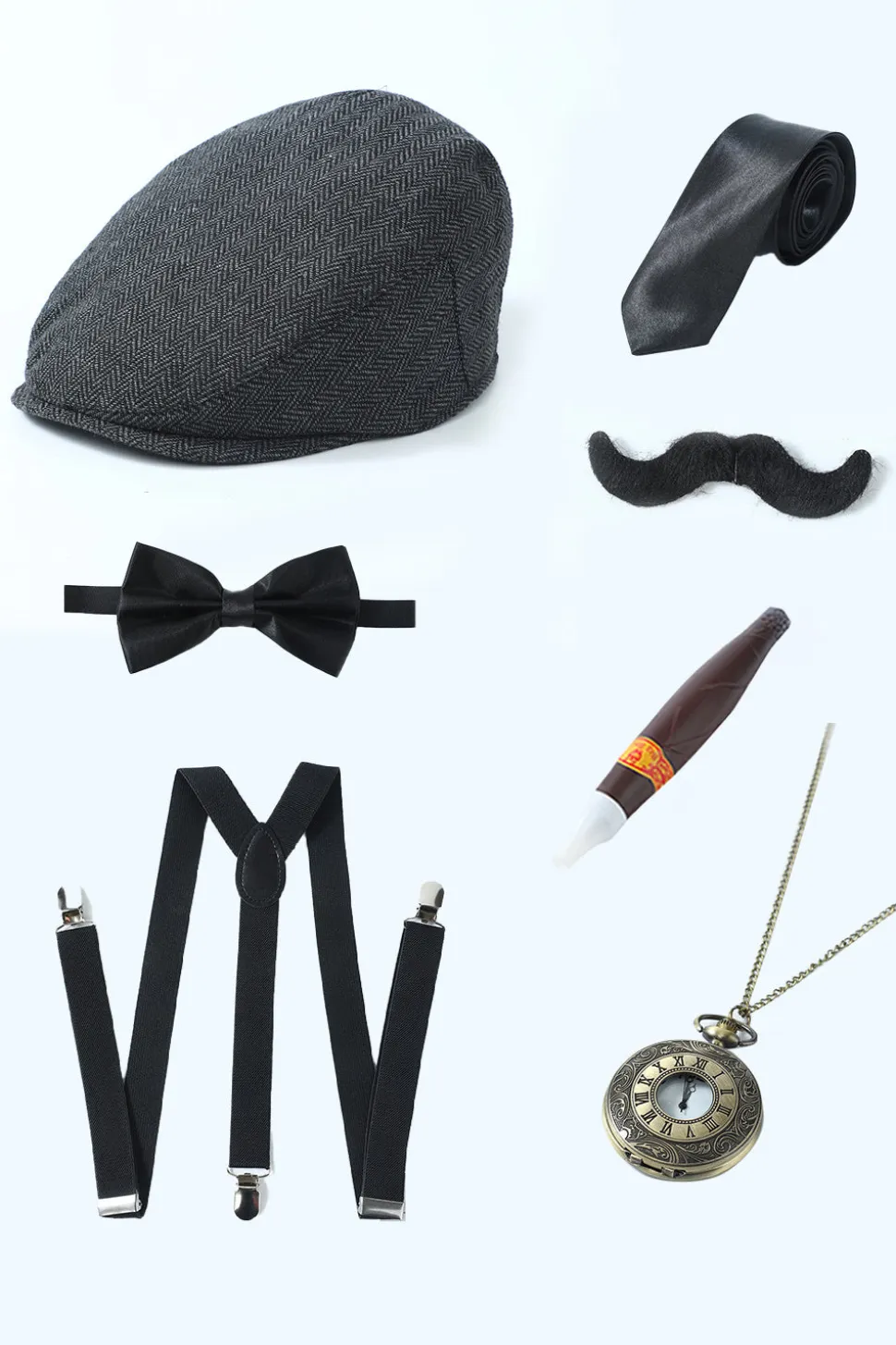 Xaile Preto Lapela Colete Masculino com 6 Peças Acessórios set