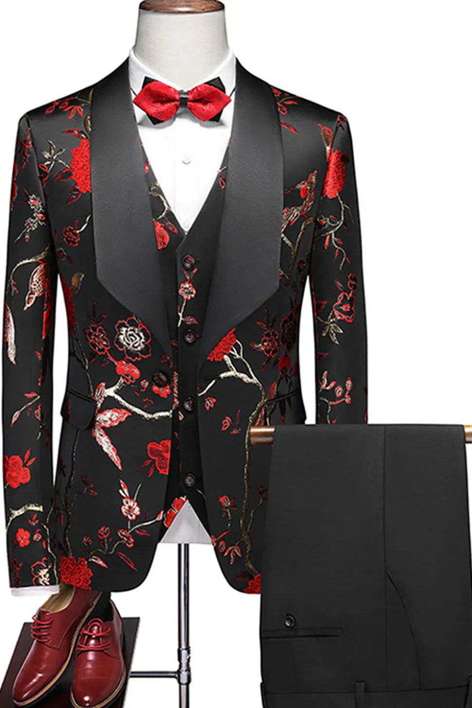 Xaile roxo lapela Jacquard 3 peças homens ternos de baile