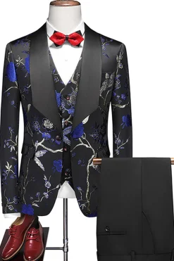 Xaile roxo lapela Jacquard 3 peças homens ternos de baile