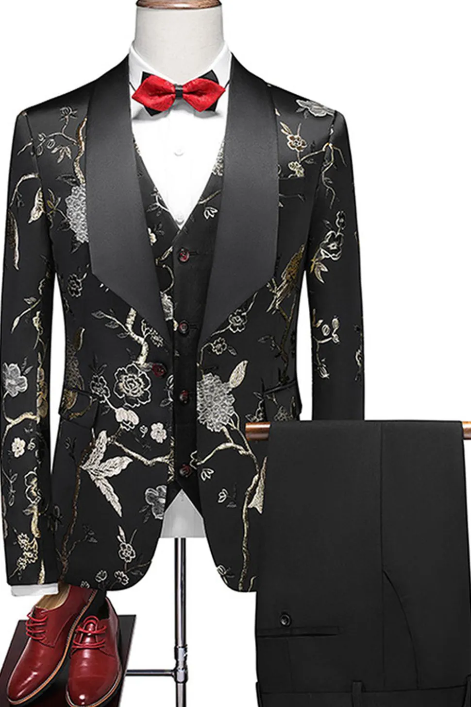 Xaile roxo lapela Jacquard 3 peças homens ternos de baile
