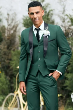 Xaile Verde Escuro Lapela 3-Peças Slim Fit Ternos Masculinos