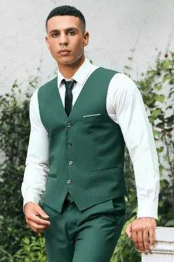 Xaile Verde Escuro Lapela 3-Peças Slim Fit Ternos Masculinos