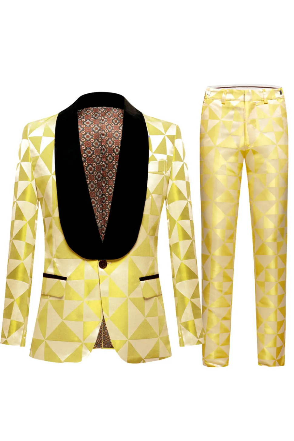 Xale Amarelo Lapela 2 Peças Geometrical Ternos Masculinos