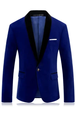 Xale Azul Masculino Lapela Um Botão Prom Blazer