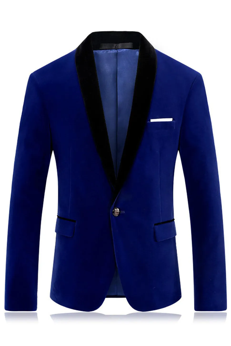 Xale Azul Masculino Lapela Um Botão Prom Blazer
