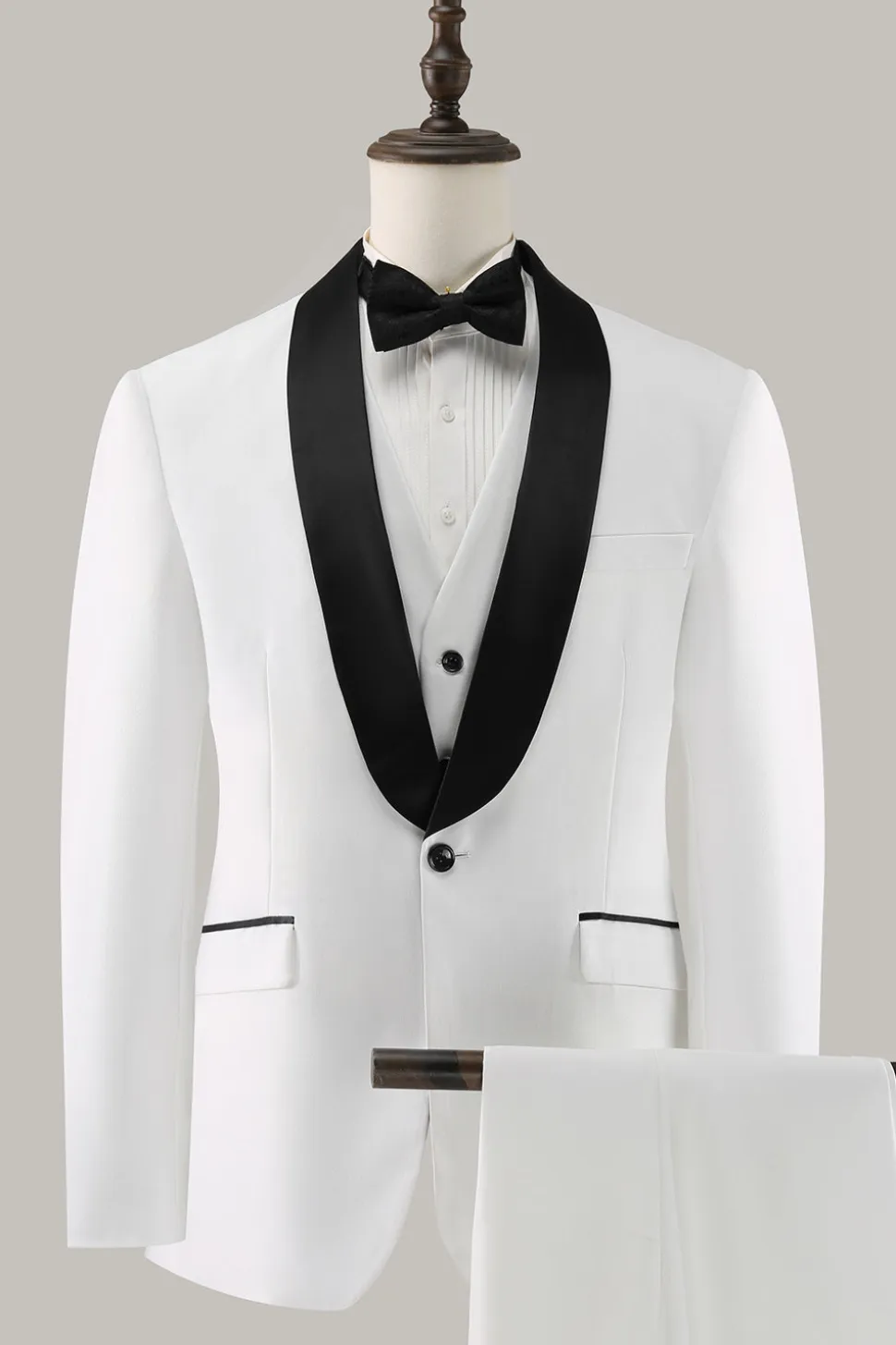 Xale Branco Lapela 3 Peça Um Botão Masculino Prom Suits