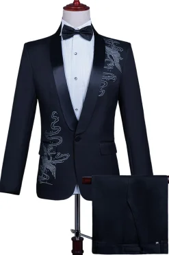 Xale Branco Lapela Slim Fit 2 Peças Terno de Baile de Formatura Masculino com Missangas