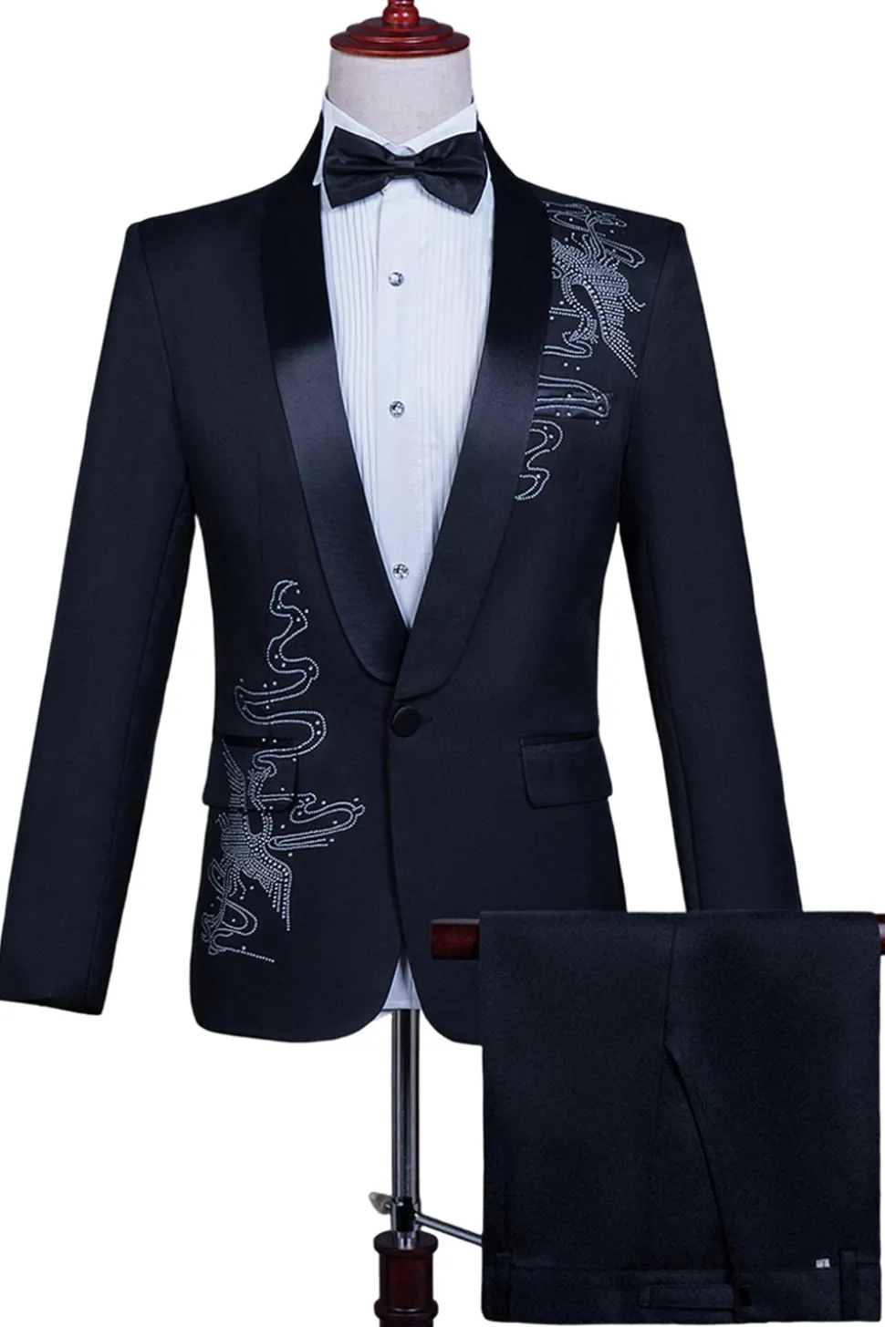 Xale Branco Lapela Slim Fit 2 Peças Terno de Baile de Formatura Masculino com Missangas