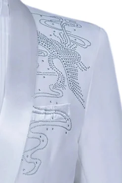 Xale Branco Lapela Slim Fit 2 Peças Terno de Baile de Formatura Masculino com Missangas