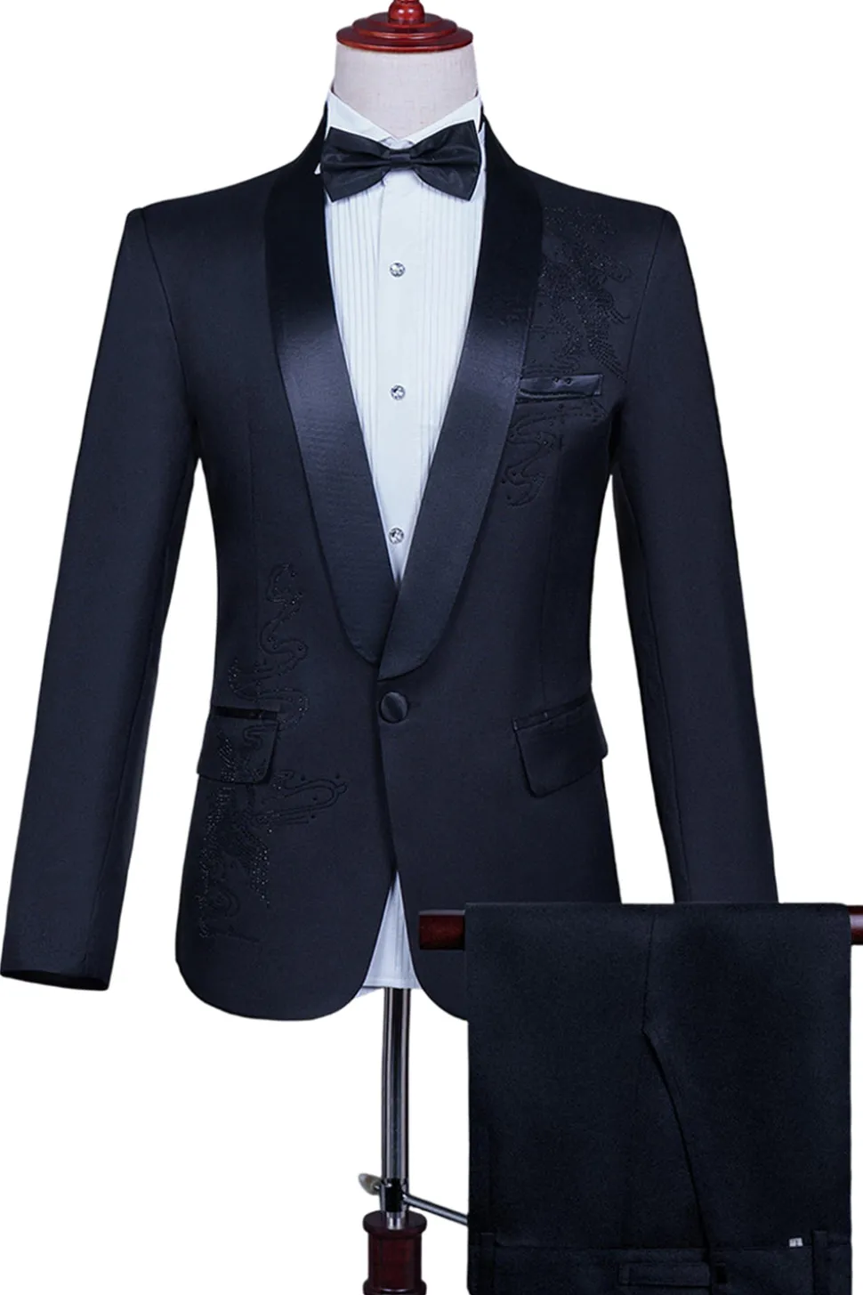 Xale Branco Lapela Slim Fit 2 Peças Terno de Baile de Formatura Masculino com Missangas