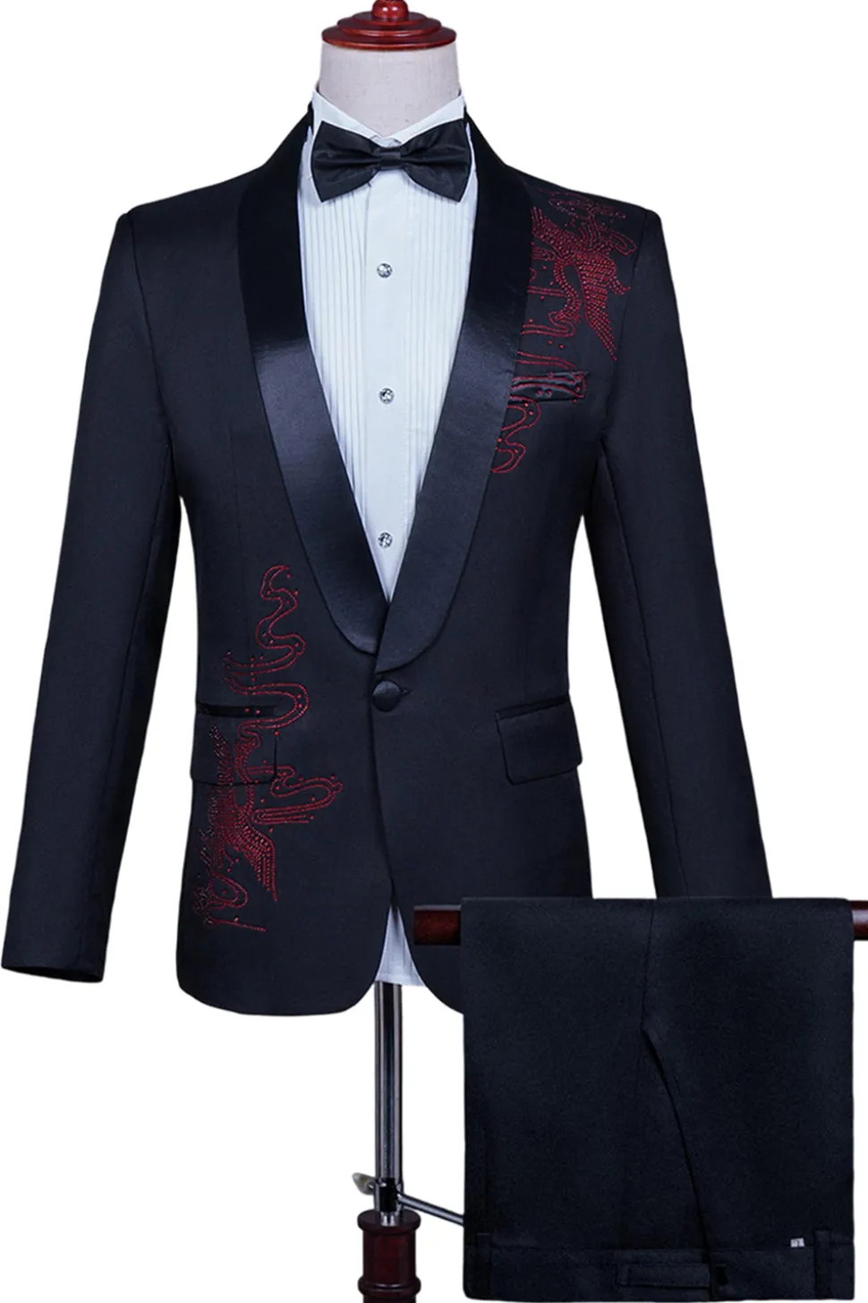 Xale Branco Lapela Slim Fit 2 Peças Terno de Baile de Formatura Masculino com Missangas