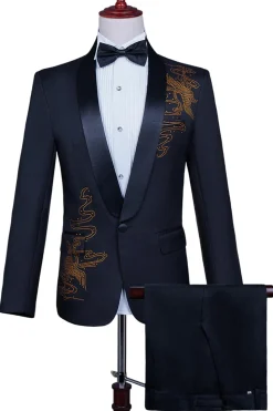 Xale Branco Lapela Slim Fit 2 Peças Terno de Baile de Formatura Masculino com Missangas