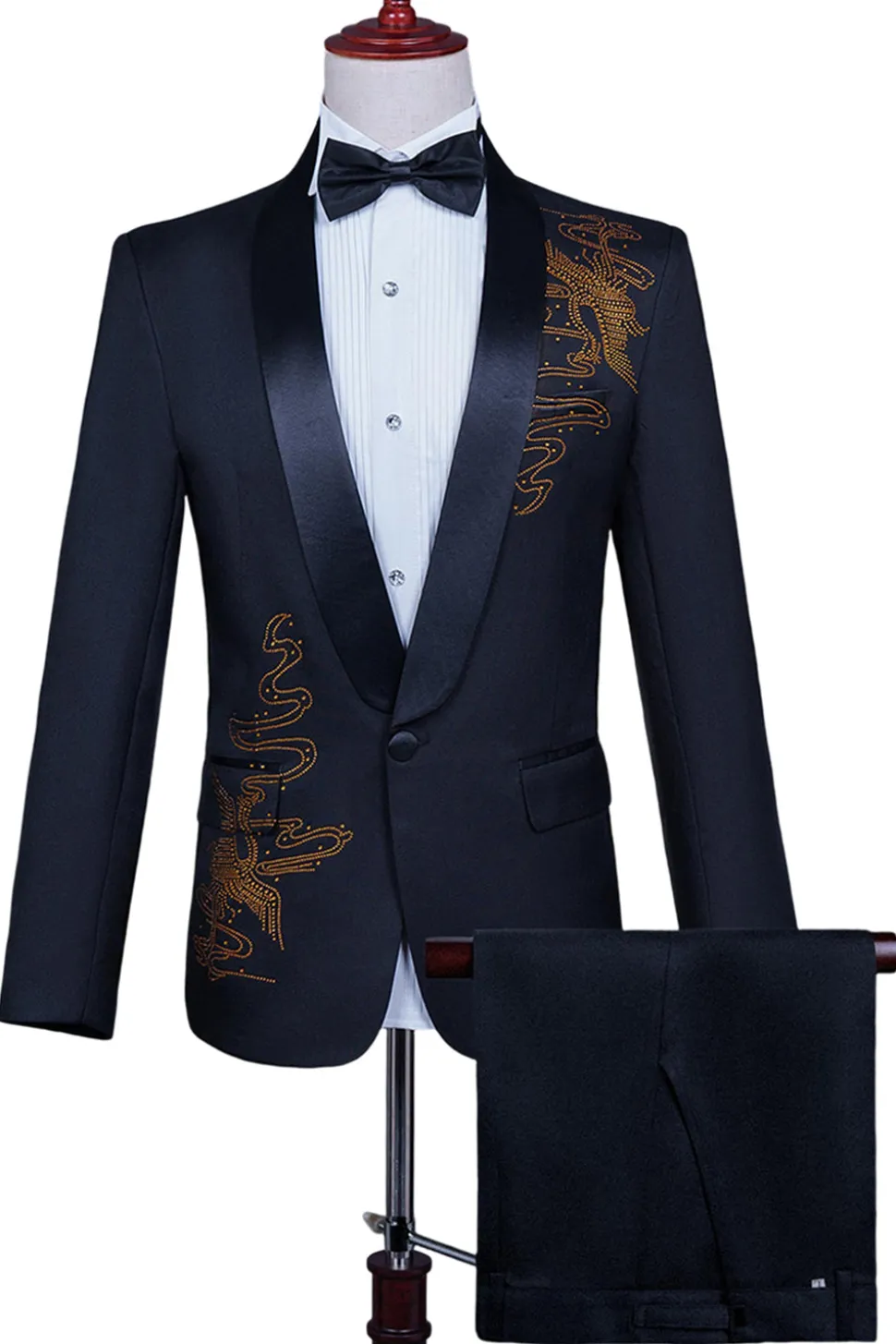 Xale Branco Lapela Slim Fit 2 Peças Terno de Baile de Formatura Masculino com Missangas