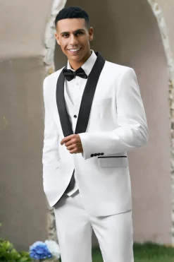 Xale Branco Lapela Um Botão 3 Peças Homens Prom Ternos