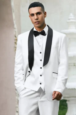 Xale Branco Lapela Um Botão 3 Peças Homens Prom Ternos