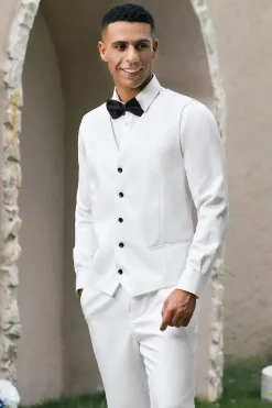 Xale Branco Lapela Um Botão 3 Peças Homens Prom Ternos