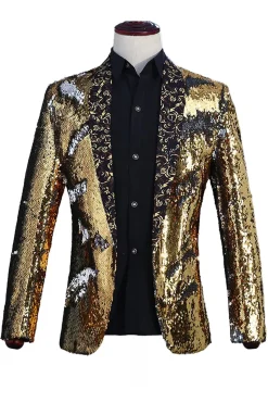 Xale Brilhante Lapela Roxo E Azul Masculino Prom Blazer Com Sequins
