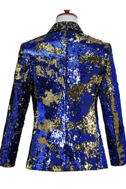 Xale Brilhante Lapela Roxo E Azul Masculino Prom Blazer Com Sequins