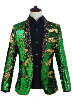 Xale Brilhante Lapela Roxo E Azul Masculino Prom Blazer Com Sequins