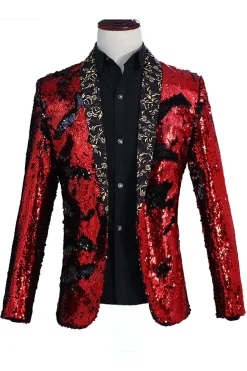 Xale Brilhante Lapela Roxo E Azul Masculino Prom Blazer Com Sequins