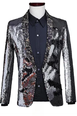 Xale Brilhante Lapela Roxo E Azul Masculino Prom Blazer Com Sequins