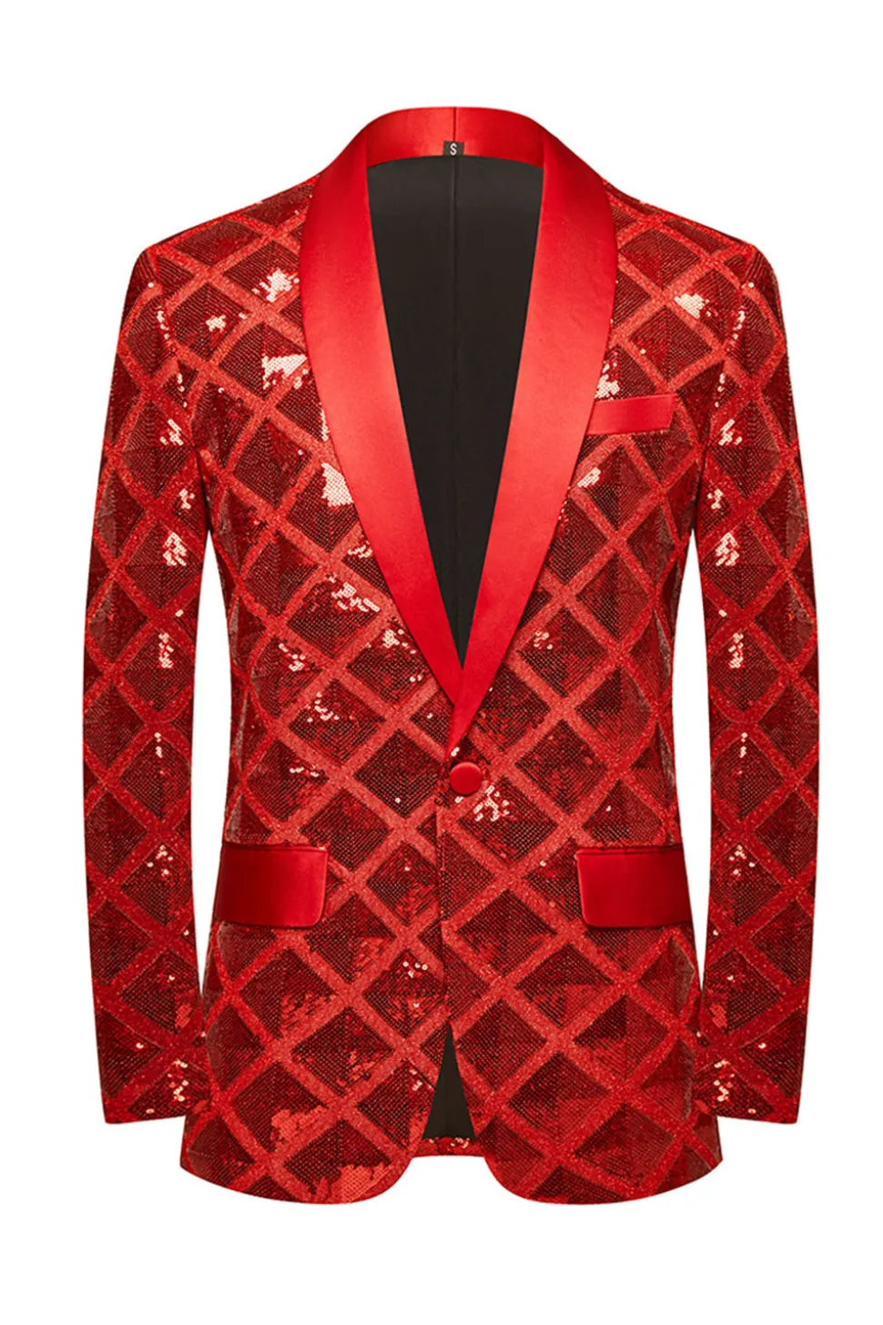 Xale Lapela Um Botão Red Sequins Masculino Prom Blazer