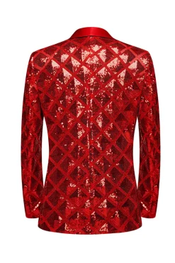 Xale Lapela Um Botão Red Sequins Masculino Prom Blazer