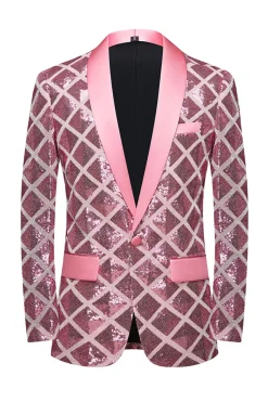 Xale Lapela Um Botão Red Sequins Masculino Prom Blazer