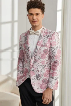 Xale Lapela Um Botão Rosa Jacquard Floral 2 Peças Homecoming Ternos