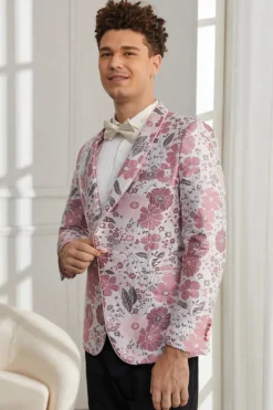 Xale Lapela Um Botão Rosa Jacquard Floral 2 Peças Homecoming Ternos