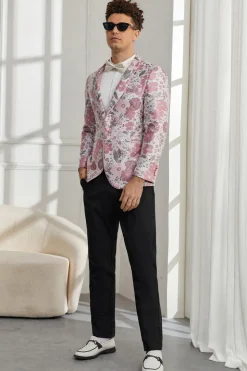 Xale Lapela Um Botão Rosa Jacquard Floral 2 Peças Homecoming Ternos