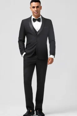 Xale Preto Lapela 3-Peças Slim Fit Ternos Masculinos
