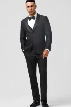 Xale Preto Lapela 3-Peças Slim Fit Ternos Masculinos