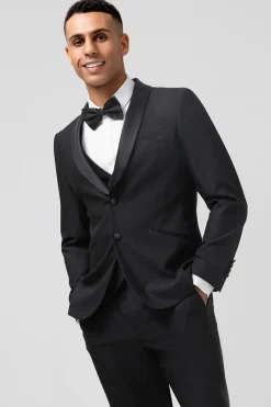 Xale Preto Lapela 3-Peças Slim Fit Ternos Masculinos
