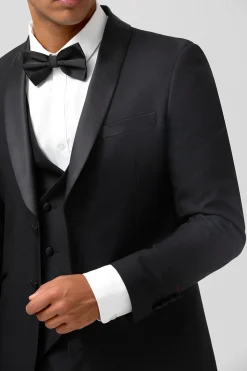 Xale Preto Lapela 3-Peças Slim Fit Ternos Masculinos