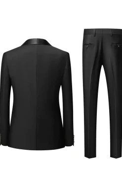 Xale Preto Lapela 3-Peças Slim Fit Ternos Masculinos
