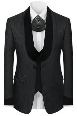 Xale Preto Lapela Um Botão 3-Piece Homens Ternos