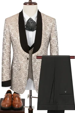 Xale Preto Lapela Um Botão 3-Piece Homens Ternos
