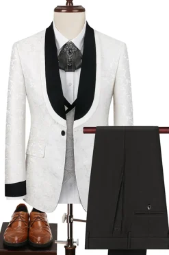 Xale Preto Lapela Um Botão 3-Piece Homens Ternos