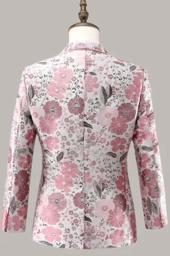 Xale Rosa Lapela Jacquard Um Botão Blazer Masculino Prom