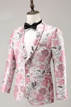 Xale Rosa Lapela Jacquard Um Botão Blazer Masculino Prom