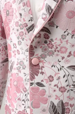 Xale Rosa Lapela Jacquard Um Botão Blazer Masculino Prom