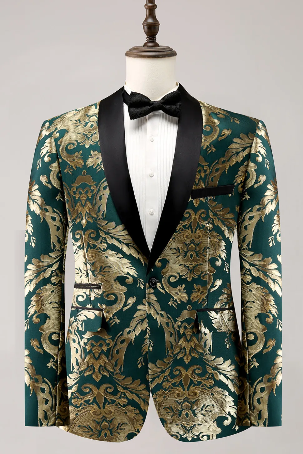 Xale Verde Escuro Lapela Um Botão Jacquard Blazer Masculino Prom