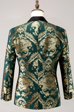Xale Verde Escuro Lapela Um Botão Jacquard Blazer Masculino Prom