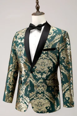 Xale Verde Escuro Lapela Um Botão Jacquard Blazer Masculino Prom
