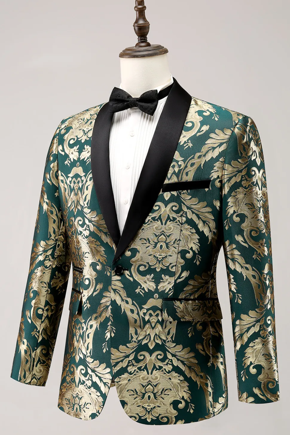 Xale Verde Escuro Lapela Um Botão Jacquard Blazer Masculino Prom